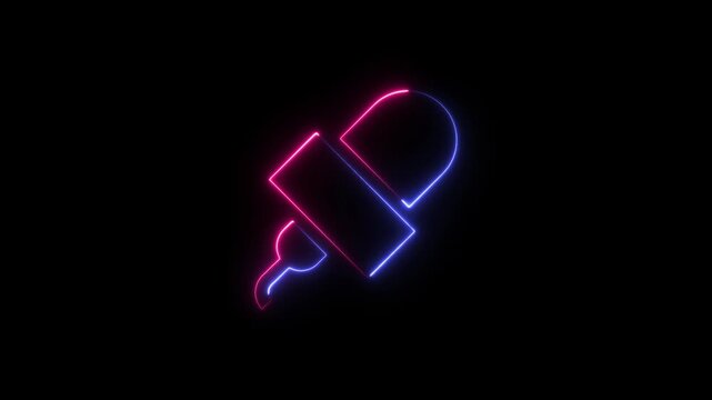 Neon glowing dropper tool icon with vibrant pink and blue light lines on a dark background
