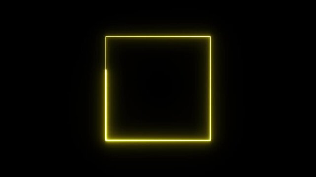 Minimalist Glowing Yellow Neon Square Frame Border Design Element Isolated on Deep Black Background for Modern Digital UI Interface Graphics