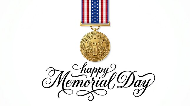 Happy memorial day with american ribbon and military medal illustration