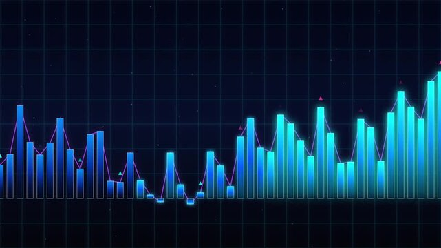 Financial market bar chart animation: real-time stock trading data analysis and growth trends stock market