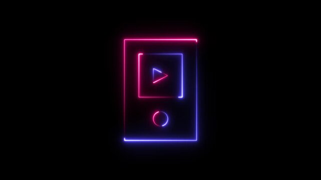 Neon glowing music player icon with play button on dark background