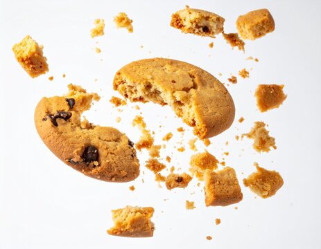 Tasty broken cookie levitation on white background
