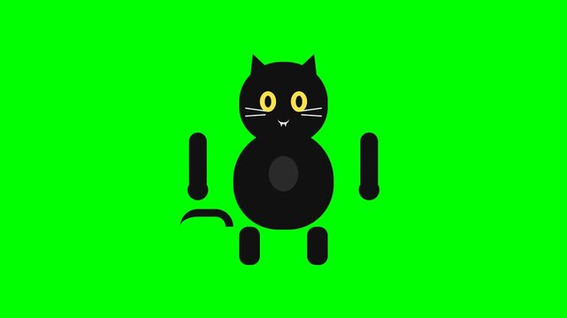 Black Cat Cartoon Animation on Green Screen for Creative Video Editing Project