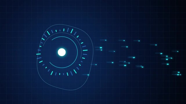 Futuristic hud interface with glowing digital particles and circular scanning radar animation technology