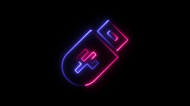 Usb flash drive icon with glowing red and blue neon light effect on black background