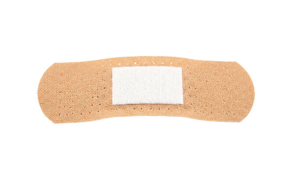 Curved adhesive bandage plaster isolated on white background, flexible medical band aid strip with gauze pad for wound care, 3d render png