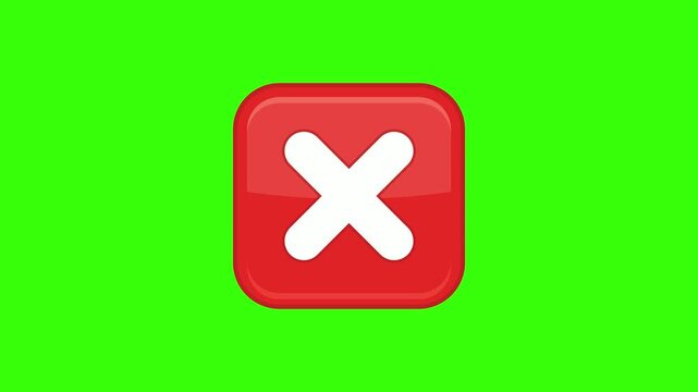 Red Cross Close Cancel Button Interface Icon Animation Loop on Green Screen