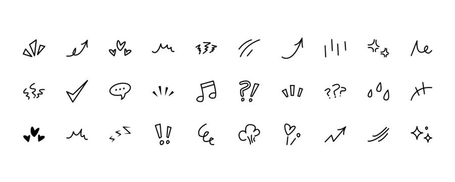 Hand Drawn Doodle Symbols and Decorative Icons Set