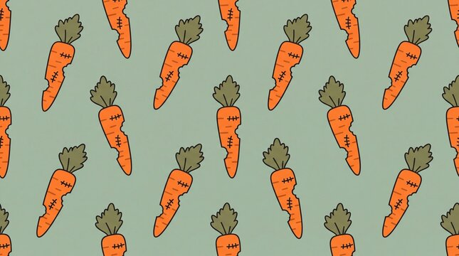 Spooky zombie carrot seamless pattern with stitches and bite marks