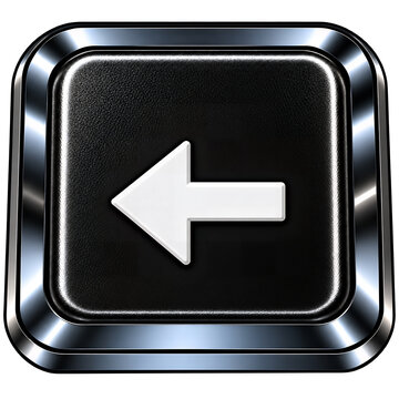 Back Arrow Key: A metallic button with a white left-pointing arrow, representing navigation, direction, or a return function.