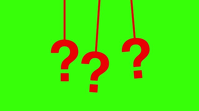 Hanging Red Question Mark Sign Pendulum Swing Graphic Animation Loop on Green Screen