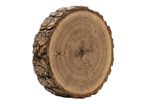 A single circular wooden log cross section with visible growth rings isolated on transparent background
