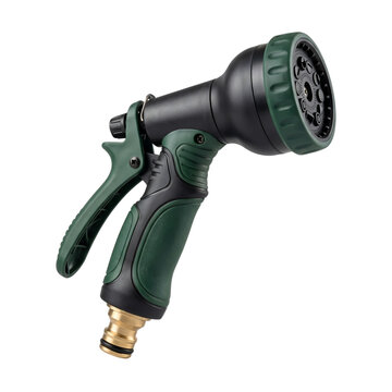 Green spray gun with orange tip on white background isolated on transparent background