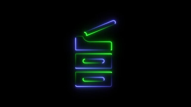 Neon glowing printer icon representing office equipment and document copying