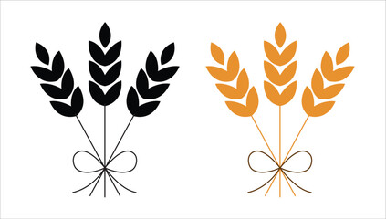 Obraz premium Thanksgiving Wheat Bouquet with Ribbon, Simple Vector Design