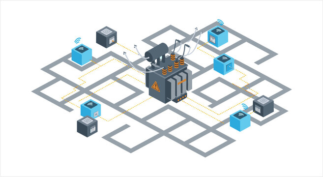 Centralized computing unit connected to distributed nodes network.