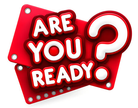Red question mark badge with are you ready text on distressed paper background