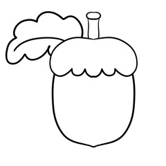 Acorn with Oak Leaf Coloring Page Outline © วิจิตร ตาทิพย์