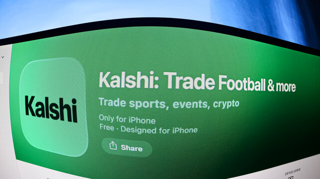 Kalshi trade football and more app displayed on screen for trading sports events and crypto.