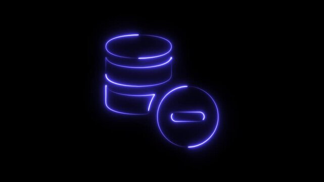 Neon blue database icon with a minus sign representing data removal or server storage delete function