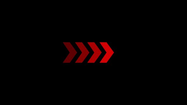 Right-directional arrow loop animation on black background. direction arrow icon motion. 4k video
