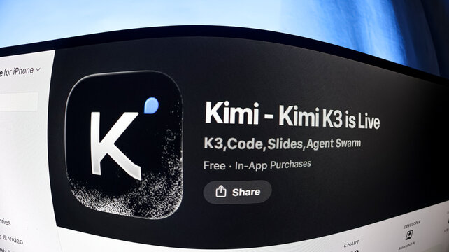Kimi K3 artificial intelligence app interface on smartphone screen display for mobile productivity.