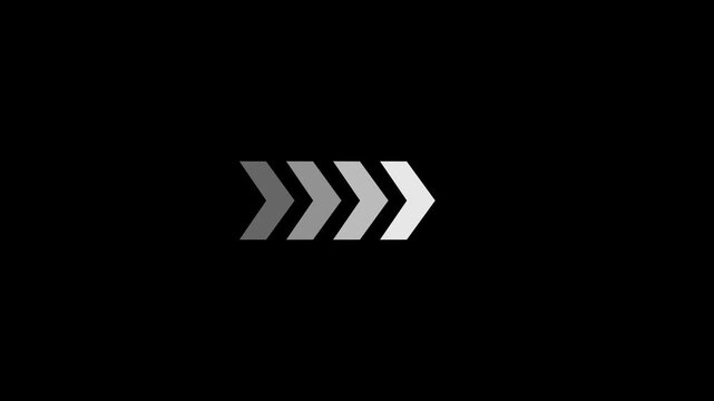Right-directional arrow loop animation on black background. 4k video