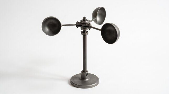Anemometer Wind Cups Standing at Rest on White Background Physics Concept