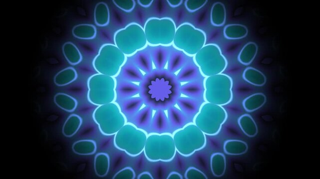Pulsing blue and teal abstract mandala pattern with soft luminous light effects a seamless