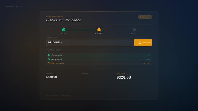 Discount Code Verification Screen Applying Instant Checkout Savings