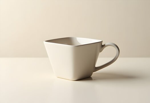 Modern square cup with a clean geometric design, smooth ceramic texture, and minimalist style, isolated on a neutral background for product, kitchen, and lifestyle concepts.