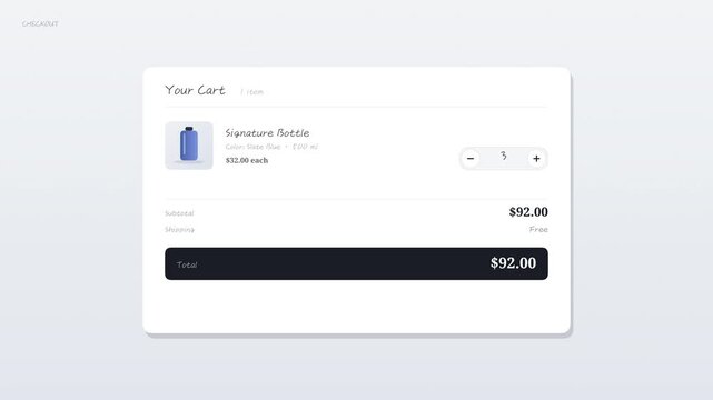 Shopping Cart Quantity Stepper Animation With Live Price And Total Update