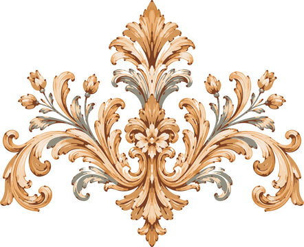 Ornate Vintage Rococo Scrollwork and Floral Motif Vector Asset