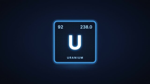 Uranium chemical element periodic table tile with atomic number 92