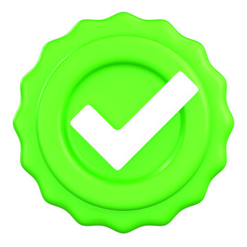 Green checkmark badge symbol for approval guarantee and quality compliance