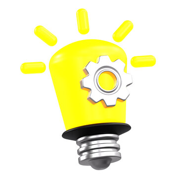 Creative innovation concept featuring lightbulb with mechanical gear inside