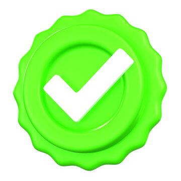 Green checkmark badge symbol for approval guarantee and quality compliance