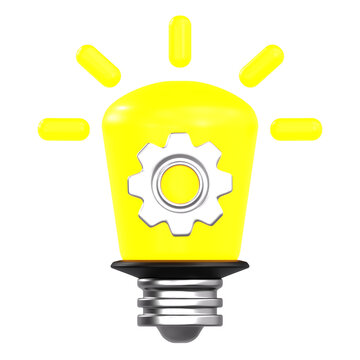 Creative innovation concept featuring lightbulb with mechanical gear inside