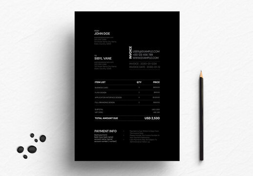 Black Invoice Template with Professional Business Billing Layout