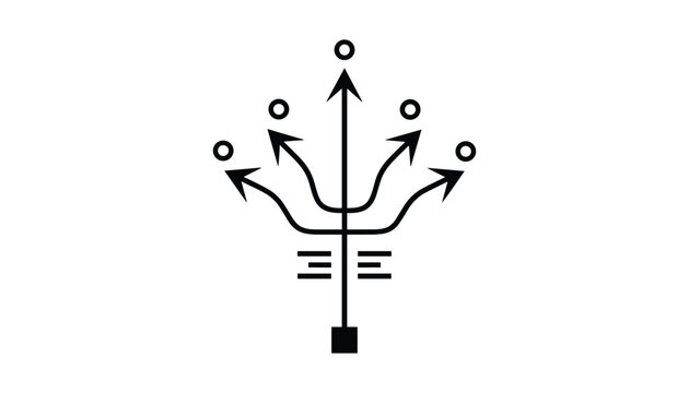 Strategic decision tree diagram icon with a central line branching into five directional arrows.