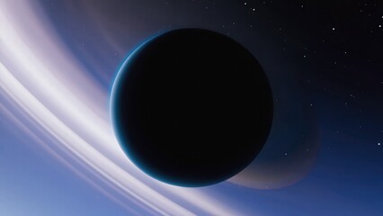 Ringed planet silhouette in flowing cosmic light © arinahabich