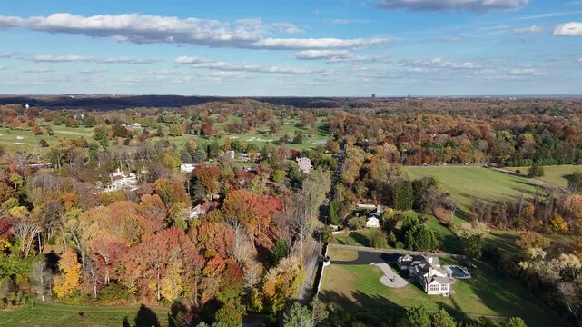 Aerial View of the low-density residential neighborhood in Greenville, Delaware, in Autumn