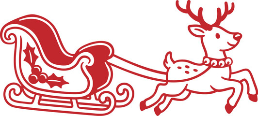 Obraz premium Christmas Santa Claus Reindeer Deer Sleigh Drawing