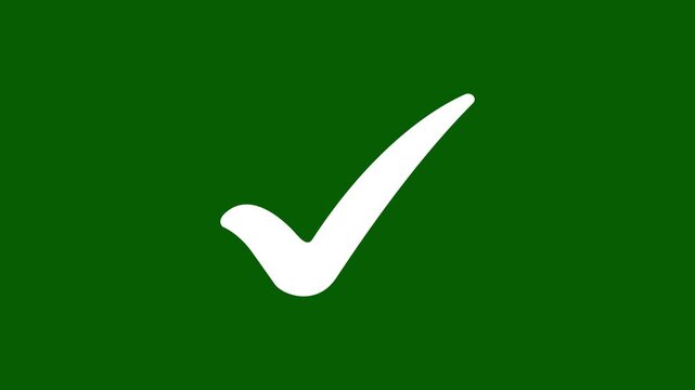White Tick mark icon animation on isolated green background. right Check mark icon. Motion Graphic concept..