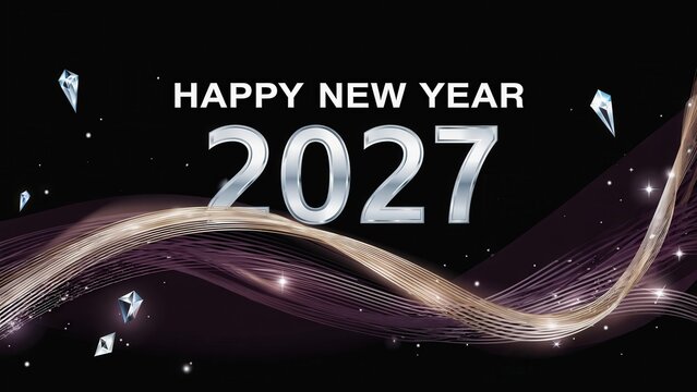 Happy New Year 2027 abstract ribbon lights