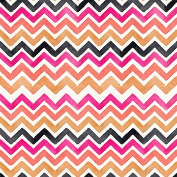 Chevron Pattern: A vibrant and playful chevron pattern in pink, orange, and black, with a watercolor texture, creates a dynamic and modern background for design.