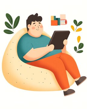Cozy Reader Relaxing in Bean Bag Chair Illustration