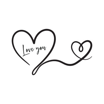 Calligraphy script love you message with dual heart illustration