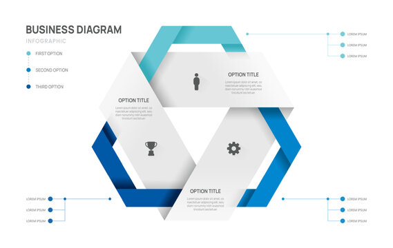 3 Step Modern Triangular Venn Diagram chart template for business, presentation with icons elements vector illustration.