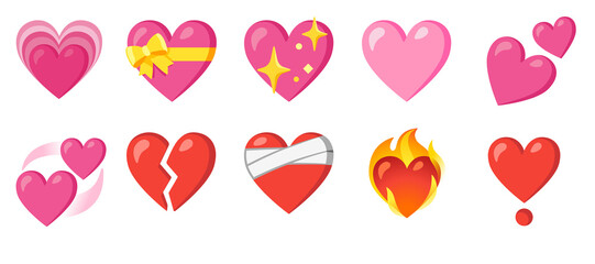 Colorful heart emoji set with glasses romantic designs and express love symbols. Cute hearts ,massaging, stickers, social media and digital design projects.